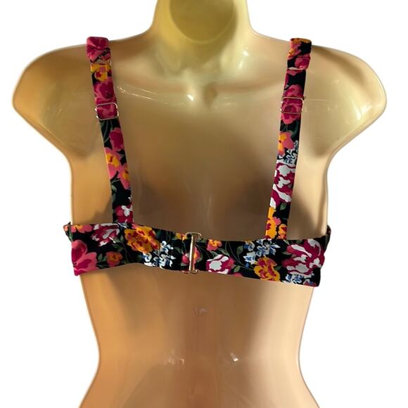 Time and Tru Black Floral Print Bikini Top Woman Size Small 4/6 NWT - Picture 3 of 6